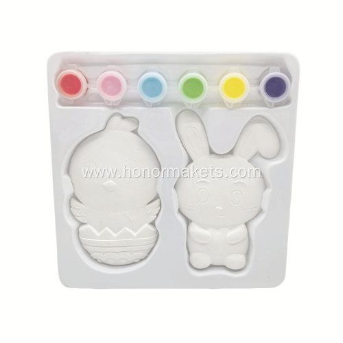 2PCS Easter Chick & Rabbit Gypsum Painting